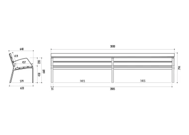 Banc MODO-10 lames et piétement en aluminium 300 cm