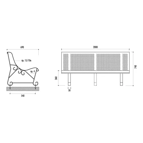 Banc SANTIAGO 2 pieds