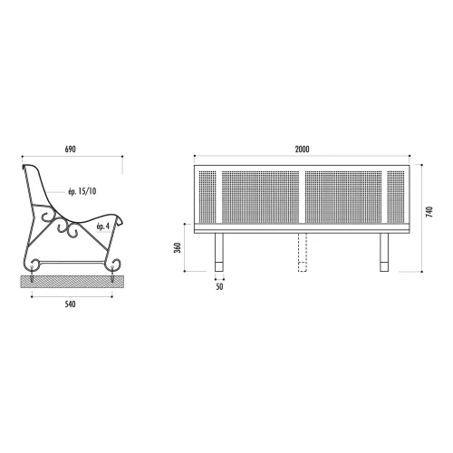 Banc MEXICO 2 pieds