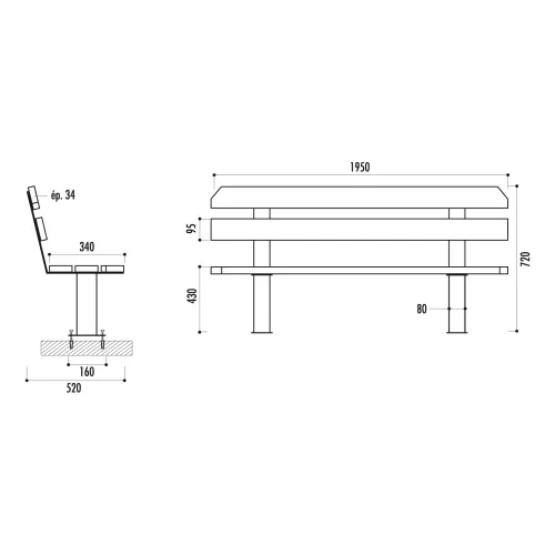 Banc LOS ANGELES lames en pin traité ou bois exotique