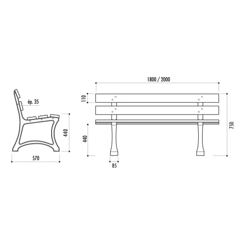 Banc MADRID lames en bois exotique