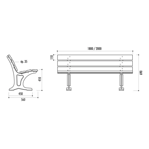 Banc BARCELONE lames en bois exotique