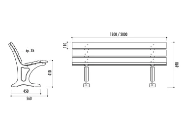 Banc BARCELONE lames en bois exotique