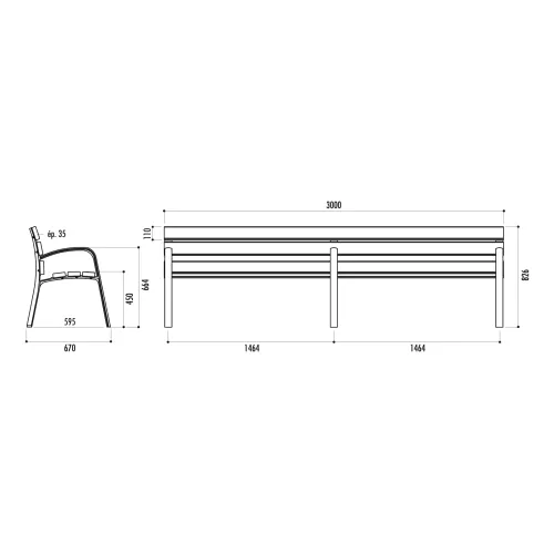 Banc MODO 6 lames de bois exotique 300 cm