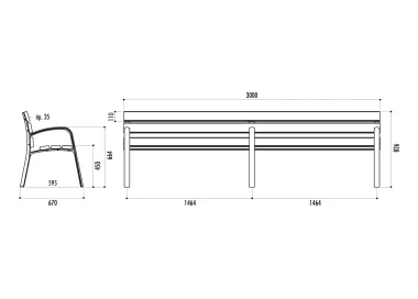 Banc MODO 6 lames de bois exotique 300 cm