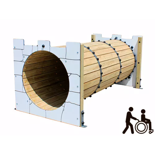 Tunnel château inclusif en bois pour enfants