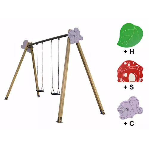 Balançoire Yera en bois traité structure galva + inox 2 sièges