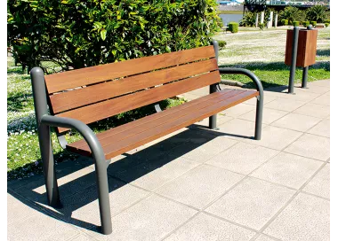 Banc en bois tropical piètement acier