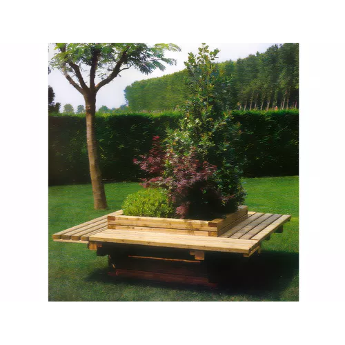 Jardinière carrée en bois avec banc intégré