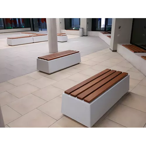 Banc Delta avec dossier en béton et bois tropical