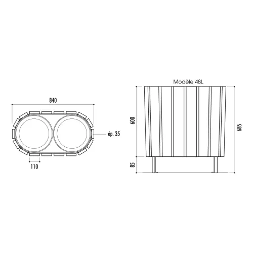 Corbeille ALLOA double flux - tri sélectif - 100 % recyclée