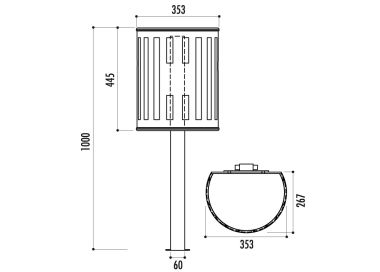 Corbeille TRAMONTANA demi-ronde en fonte ductile