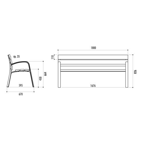 Banc MODO 6 lames de bois exotique 180 cm