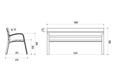 Banc MODO 6 lames de bois exotique 180 cm