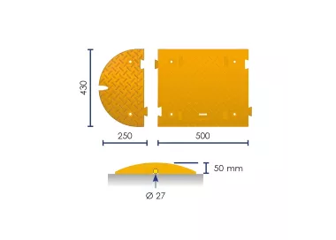 Ralentisseur modulable noir/jaune 50cm, hauteur 50mm, 30km/h