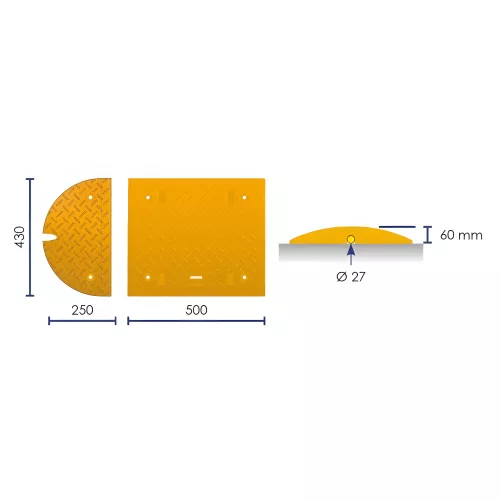 Ralentisseur modulable noir/jaune 50cm, hauteur 50mm, 30km/h