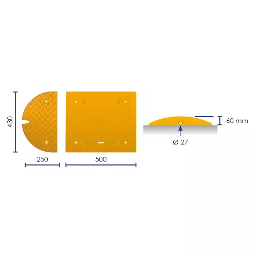 Ralentisseur modulable noir/jaune 50cm, hauteur 50mm, 30km/h