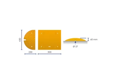 Ralentisseur modulable noir/jaune 50cm, hauteur 50mm, 30km/h