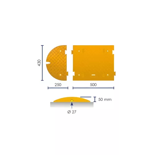 Ralentisseur modulable noir/jaune 50cm, hauteur 50mm, 30km/h