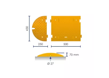Ralentisseur modulable noir/jaune 50cm, hauteur 50mm, 30km/h