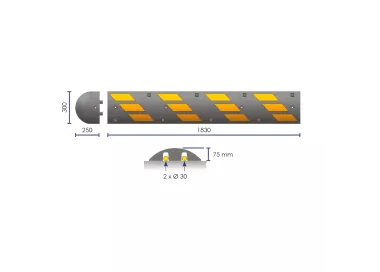 Ralentisseur monobloc haute visibilité 75mm caoutchouc réfléchissant