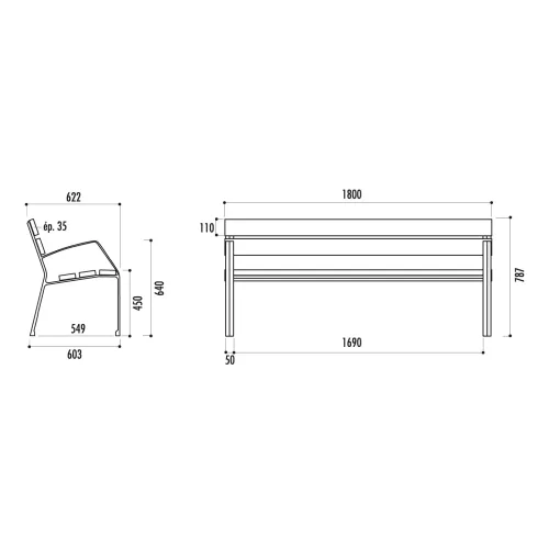 Banc CHARLY 5 lames 180cm Bois pin traité et pied fonte