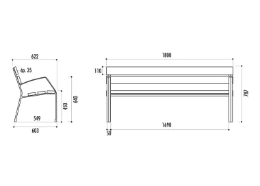 Banc CHARLY 5 lames 180cm Bois pin traité et pied fonte